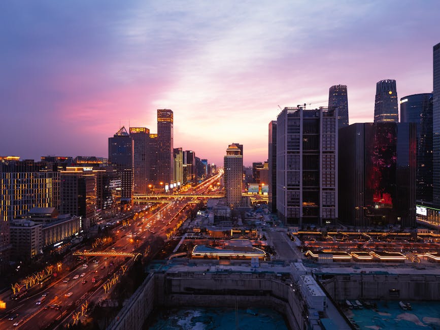 Beijing skyline at dusk with modern skyscrapers