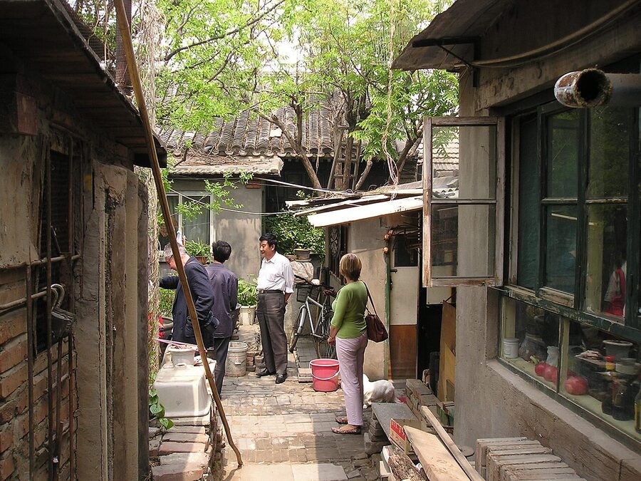 Beijing hutong siheyuan courtyard with red lanterns