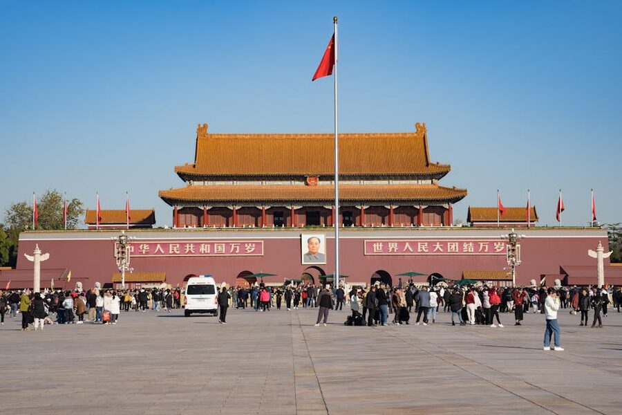 Tiananmen Gate of the Forbidden City with crowds in front