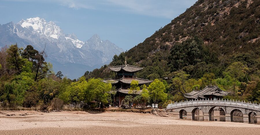 Black Dragon Pool in Lijiang with reflection of Jade Dragon Mountain