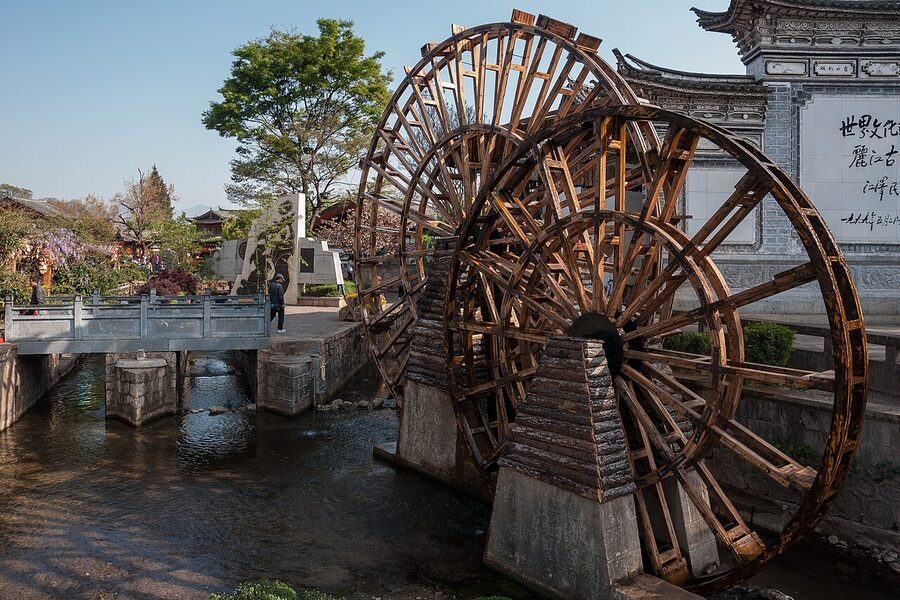 Lijiang Old Town stone-paved street with traditional shopfronts