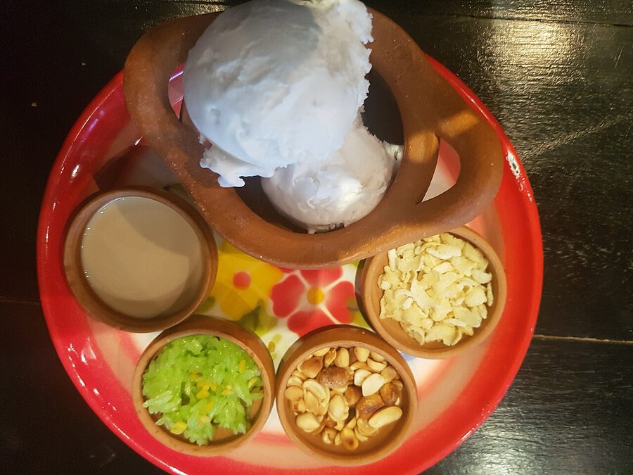 Thai coconut ice cream with toppings