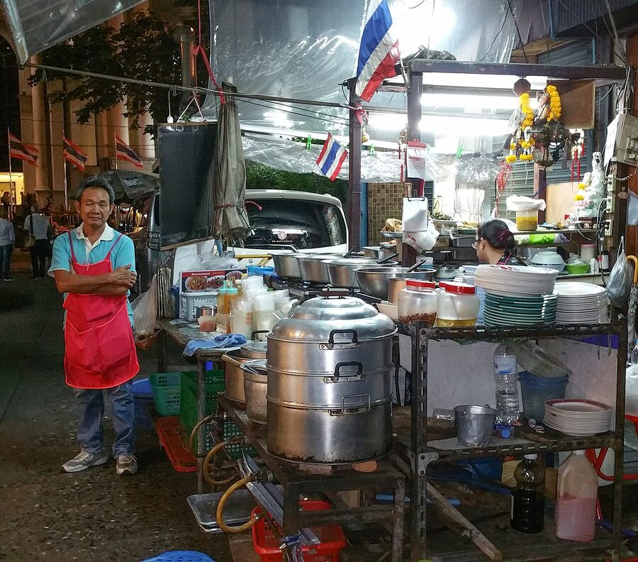 Ocharos night food stall at Silom and Charoen Krung junction in Bangkok