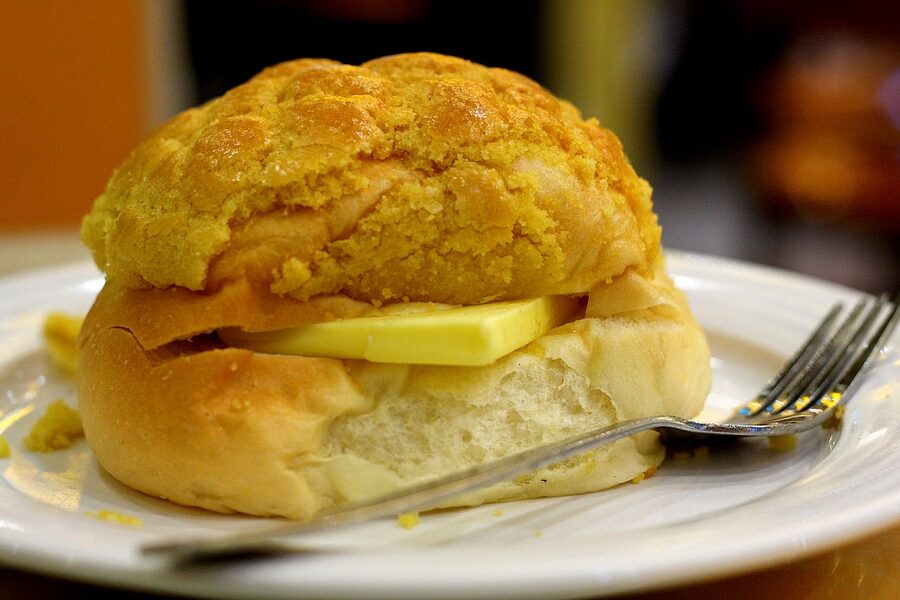 Hong Kong pineapple bun bo lo yau with thick slab of cold butter