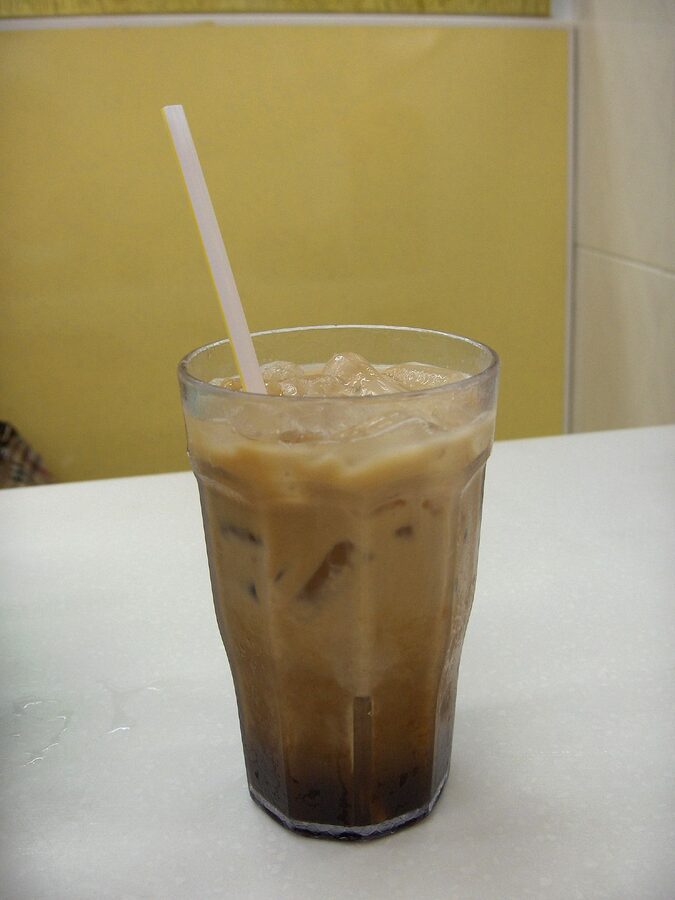 Glass of yuenyeung coffee and Hong Kong milk tea