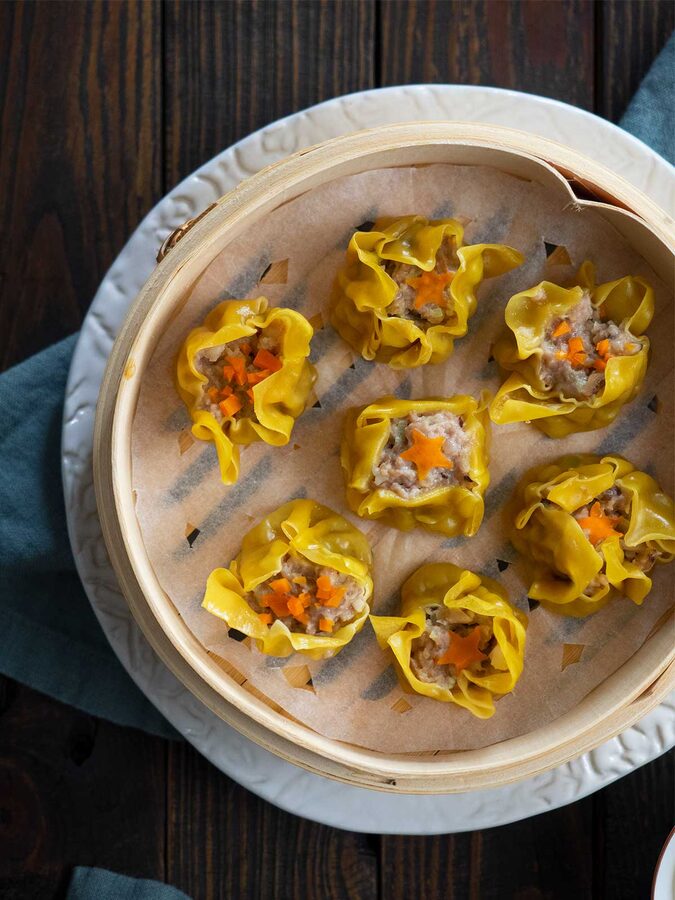 Siu mai open-topped pork and prawn dumplings with crab roe topping