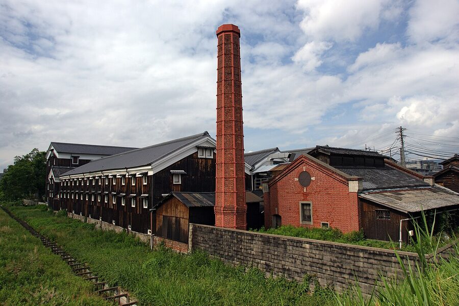 Matsumoto Brewery interior with wooden beams in Fushimi