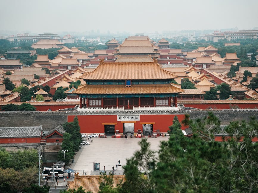 Aerial view of the Forbidden City layout from above, Beijing