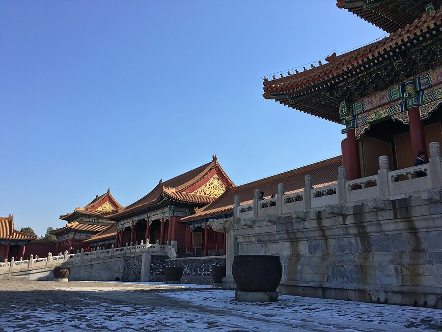 Forbidden City after snow corner pavilion