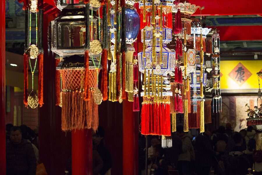 Red lanterns hanging in the Forbidden City during Spring Festival