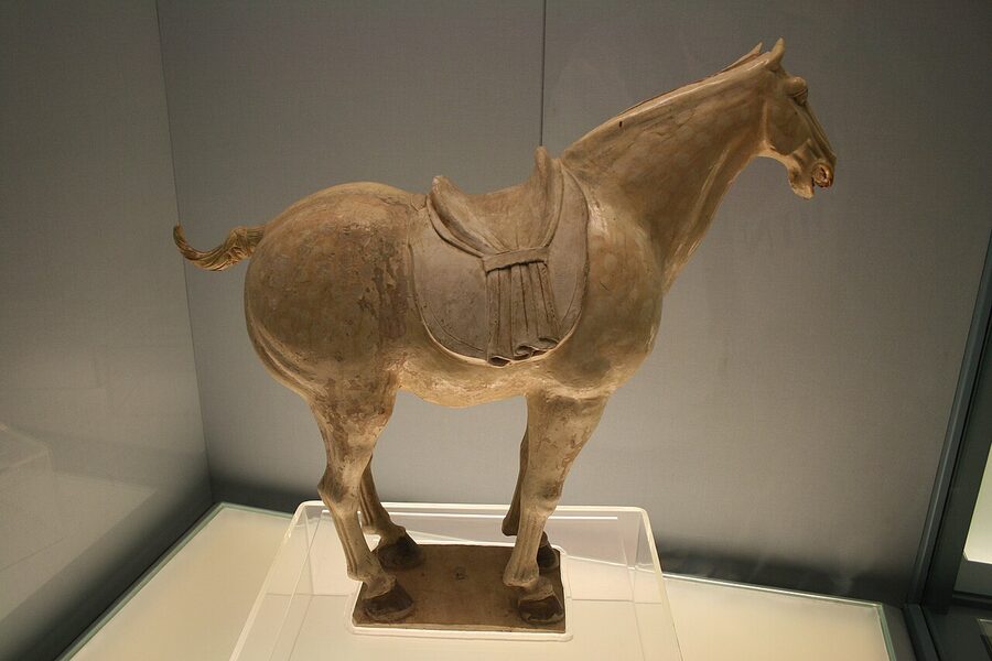Tang dynasty three-colour ceramic horse figure