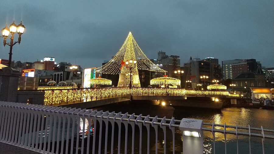 Nakasu riverside view across the Naka River, Hakata-ku, Fukuoka