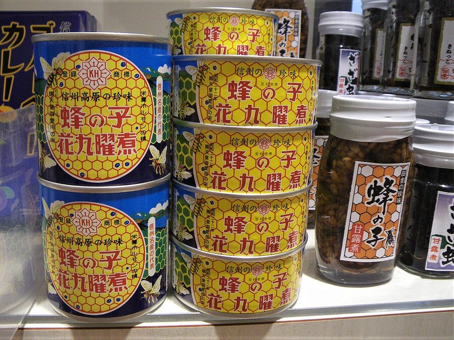 Hachinoko packaged bee larvae for sale in a Japanese grocery