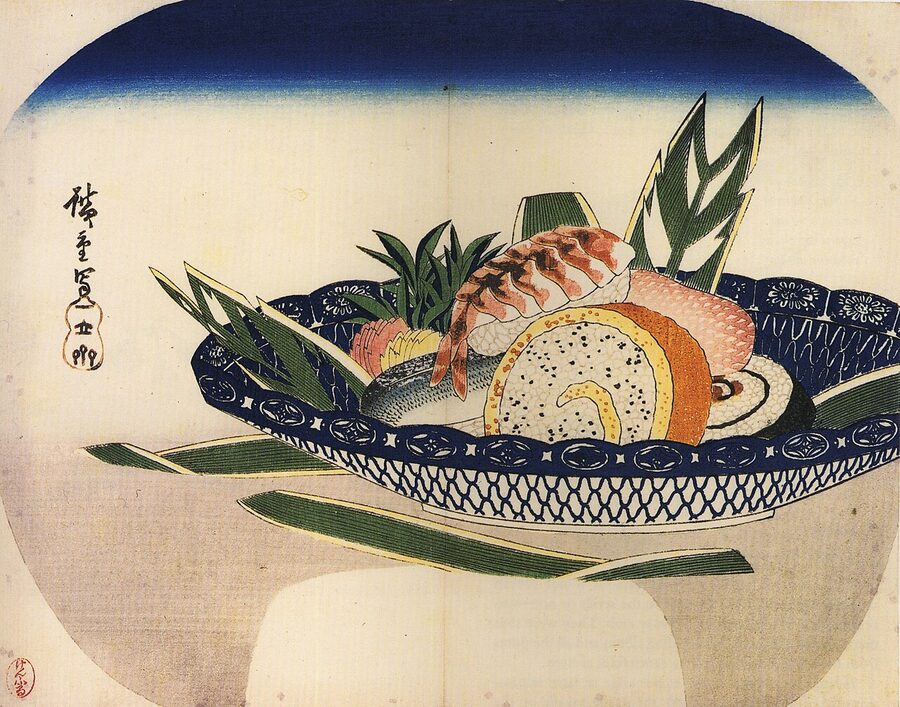Hiroshige woodblock print of a sushi bowl