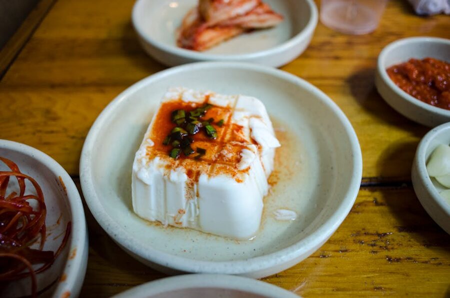 Cubes of fresh tofu