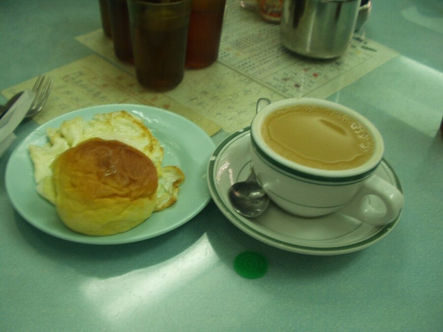 Cha chaan teng Hong Kong breakfast set with milk tea