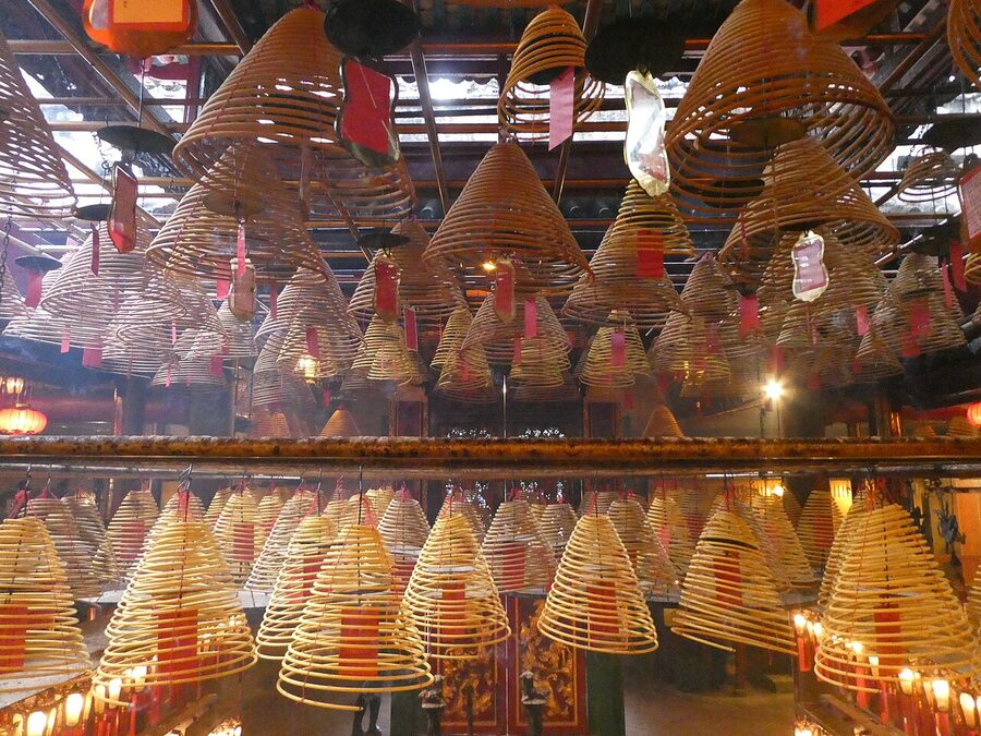 Burning incense coils in Man Mo Temple Hong Kong