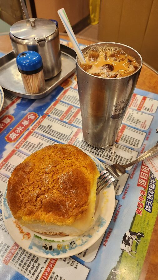 Pineapple bun with milk tea Hong Kong style