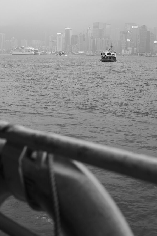 Star Ferry boat in Victoria Harbour at evening