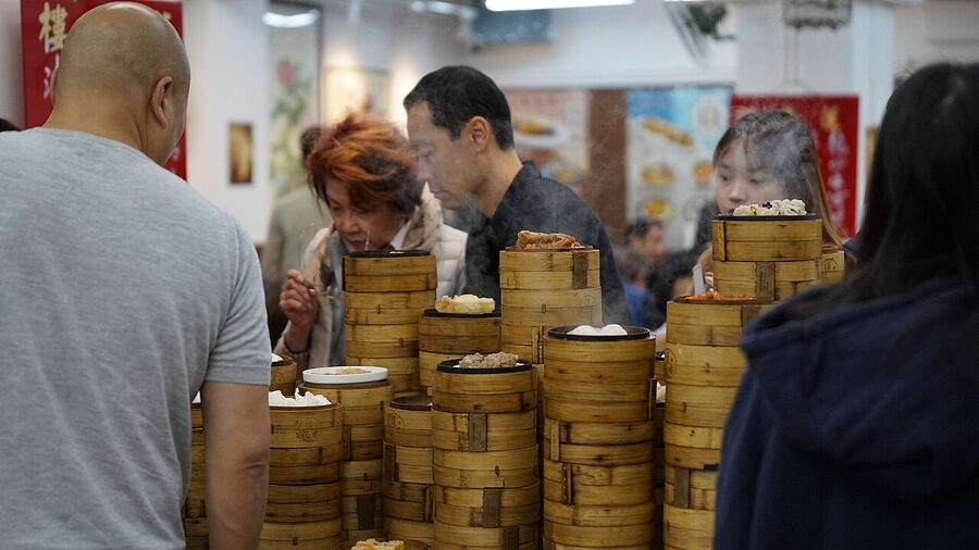 Exterior sign of Lin Heung Lau tea house in Hong Kong