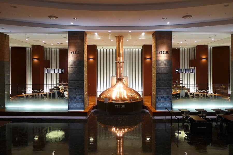 Yebisu Beer Museum entrance and atrium in Ebisu, Tokyo