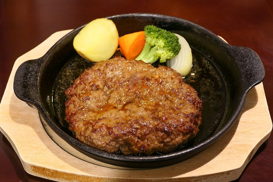 Japanese hambagu hamburger steak on plate