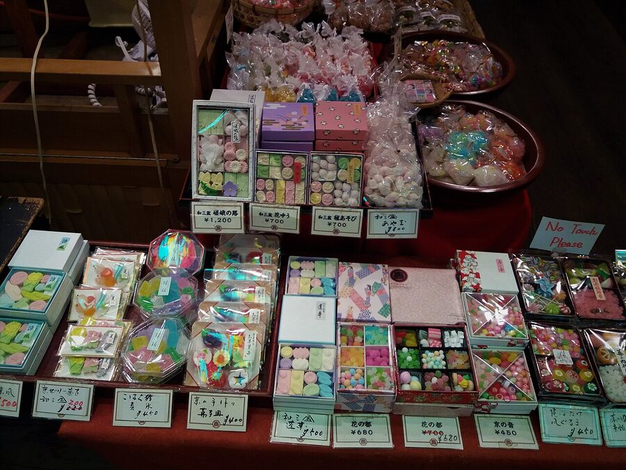 Konpeito display in Kyoto's Nishiki Market