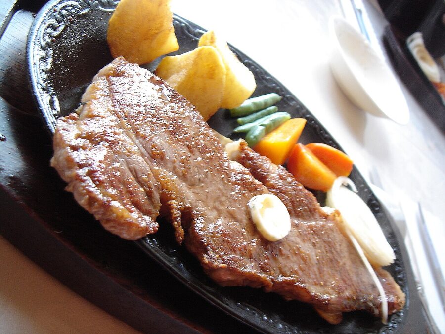 A raw Tajima cattle sirloin ready for cooking