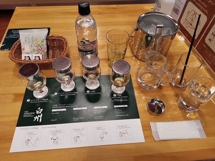 Hakushu distillery tasting set of three whiskies