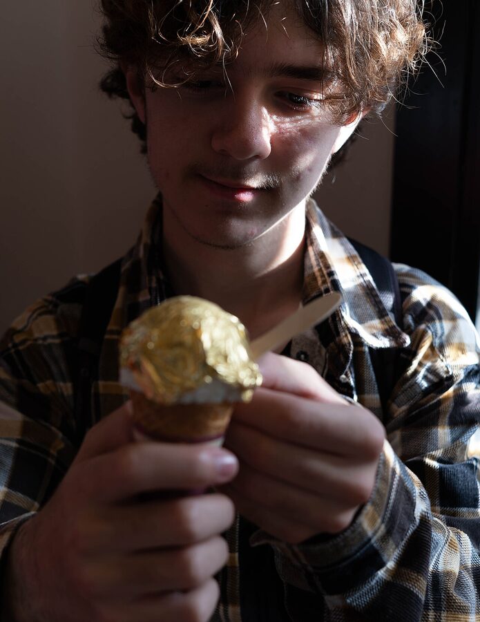 Gold leaf ice cream sold in Kanazawa's Higashi Chaya district