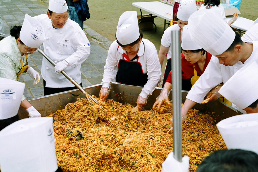 Jeonju bibimbap served in a traditional brass bowl at the Jeonju Bibimbap Festival