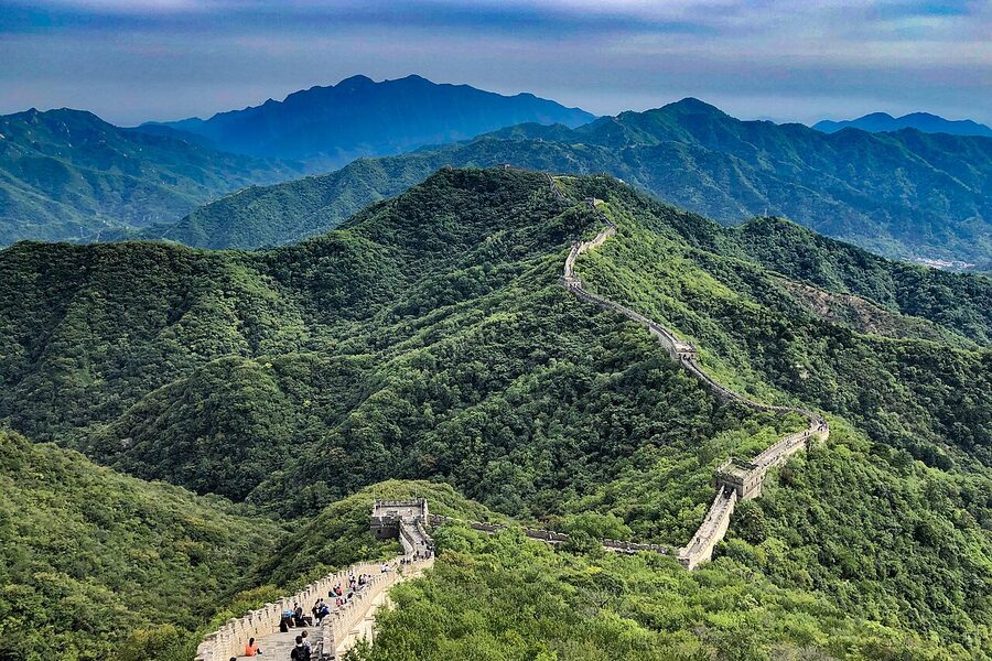 View of the Mutianyu Great Wall from Watchtower 20 looking down the ridge