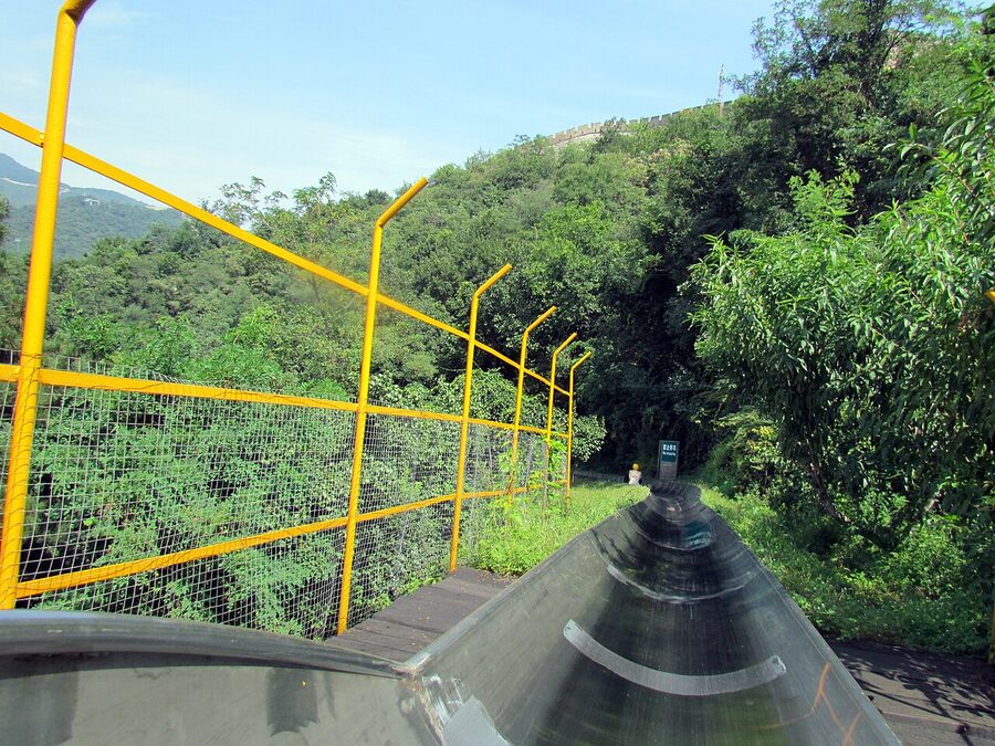 Toboggan slide running down from the Mutianyu Great Wall