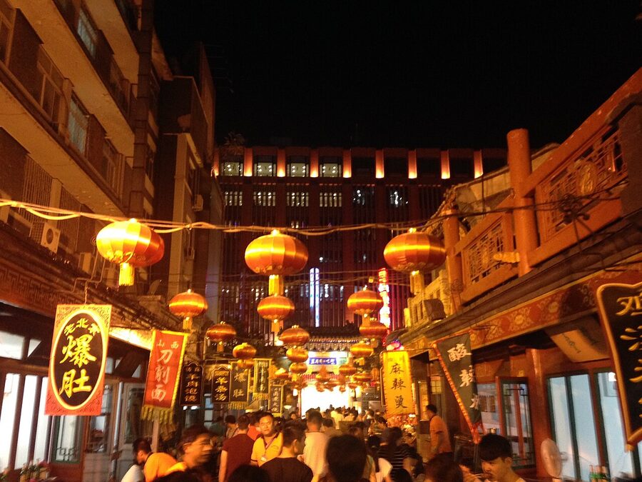 Wangfujing Snack Street at night in Beijing