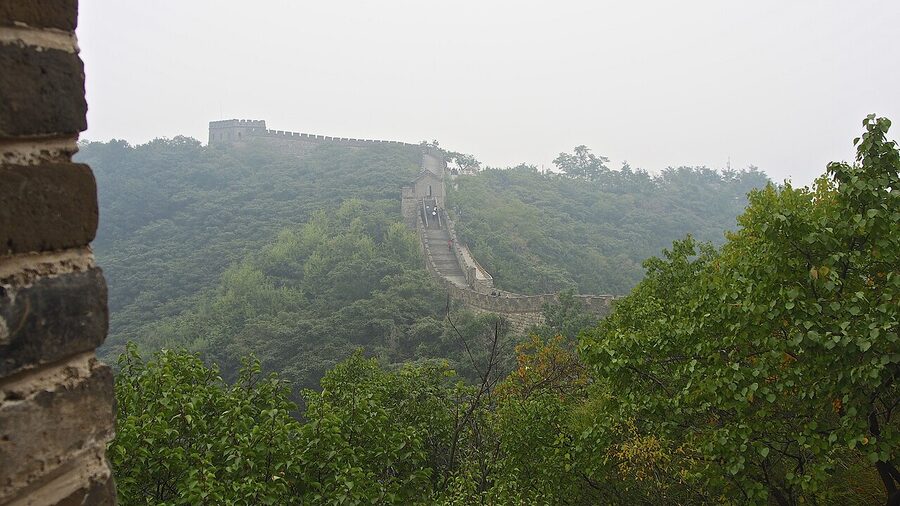 The restored Ming-era brick of the Mutianyu Great Wall