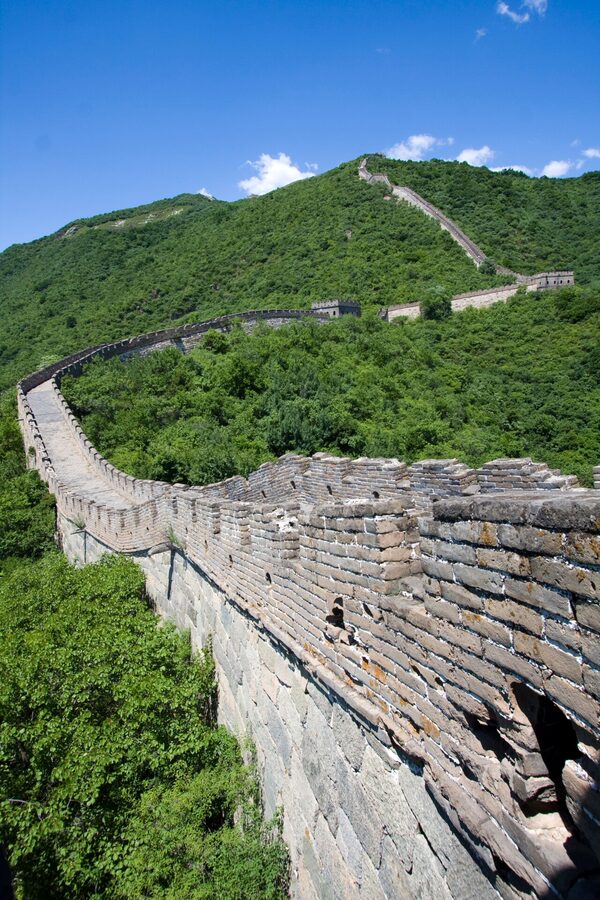 Stone staircase rising to a watchtower on the Mutianyu Great Wall