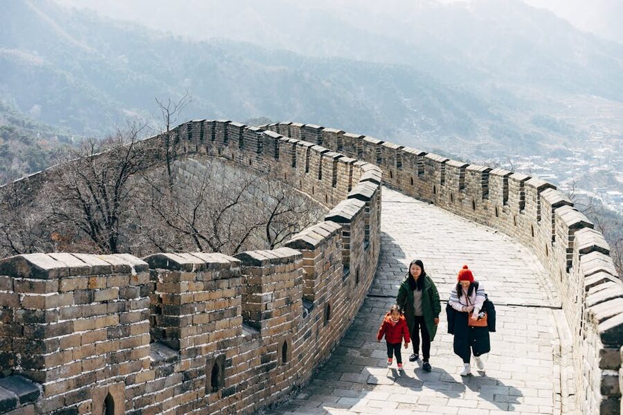 Tourists walking on the Great Wall of China