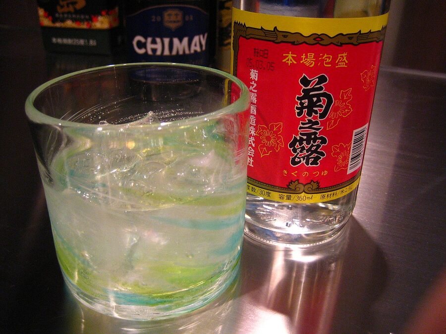 Kikunotsuyu awamori bottle Okinawan distilled rice spirit