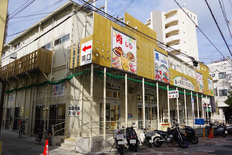 Rebuilt Makishi Public Market exterior in Naha Okinawa