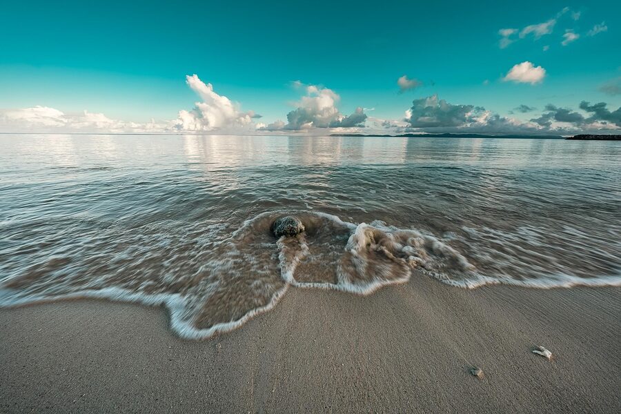 Okinawa beach and sea at dusk with the southern coast
