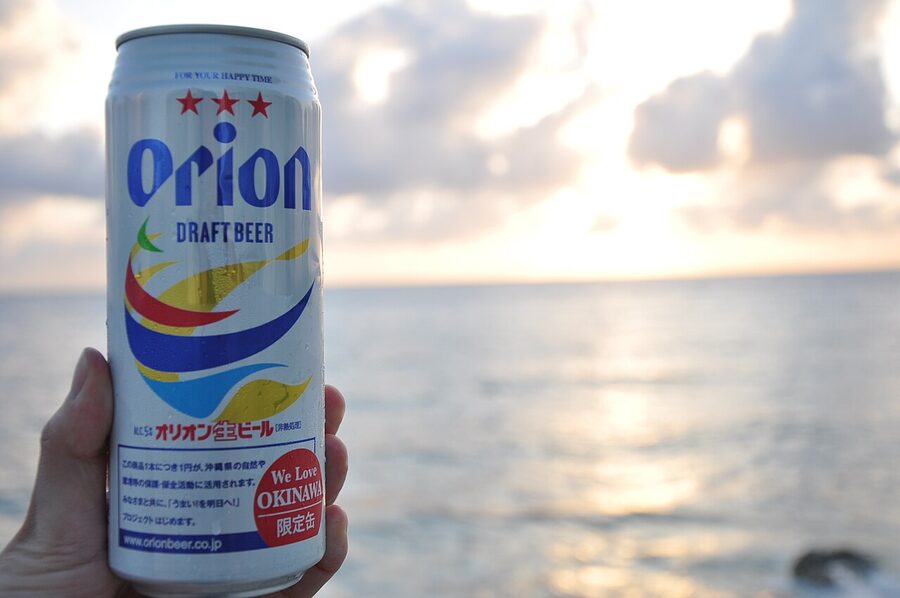 Orion beer can Okinawan rice lager