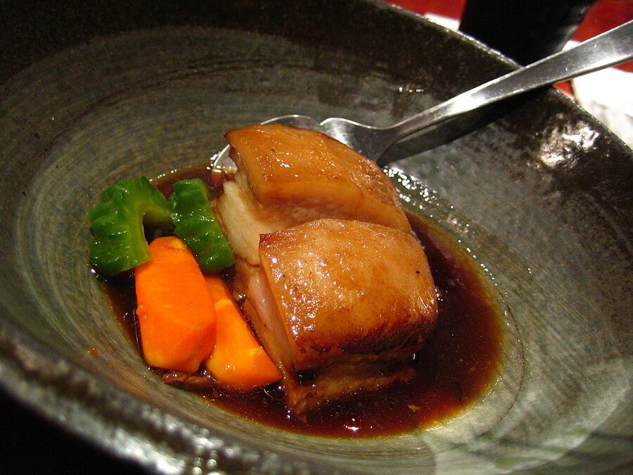 Rafute braised pork belly in dark soy and sugar sauce