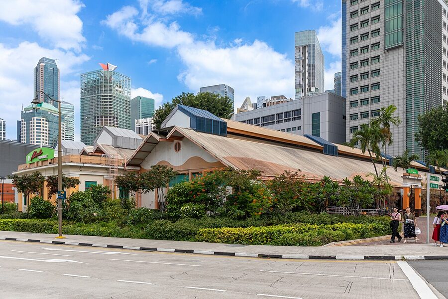 Maxwell Food Centre hawker hall interior with food stalls