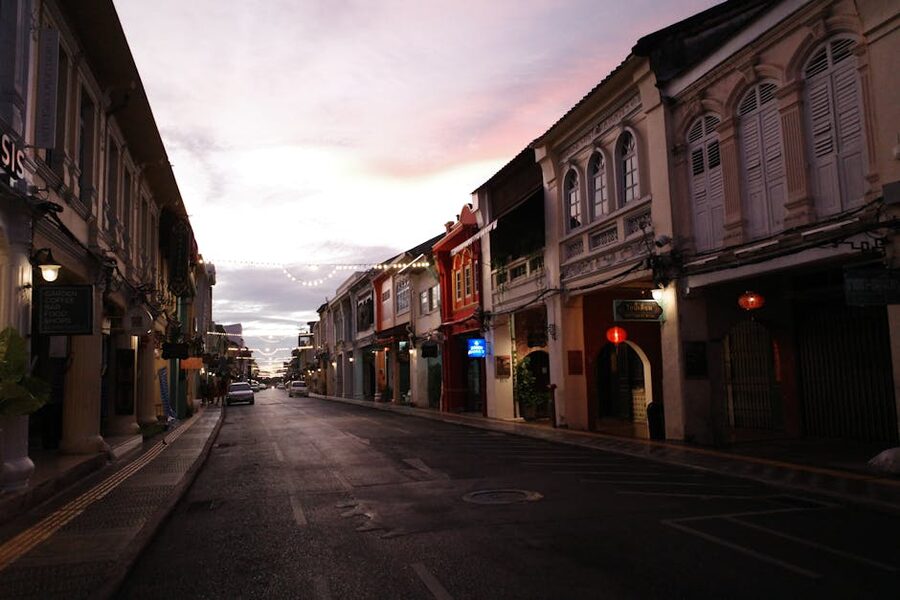 Phuket Old Town colonial street at dusk