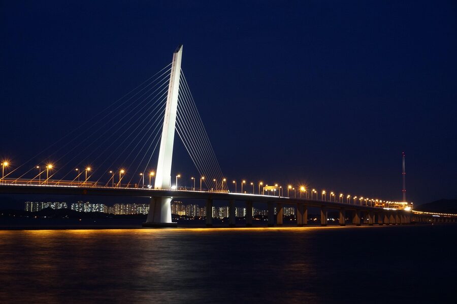 Shenzhen Bay Bridge illuminated at night