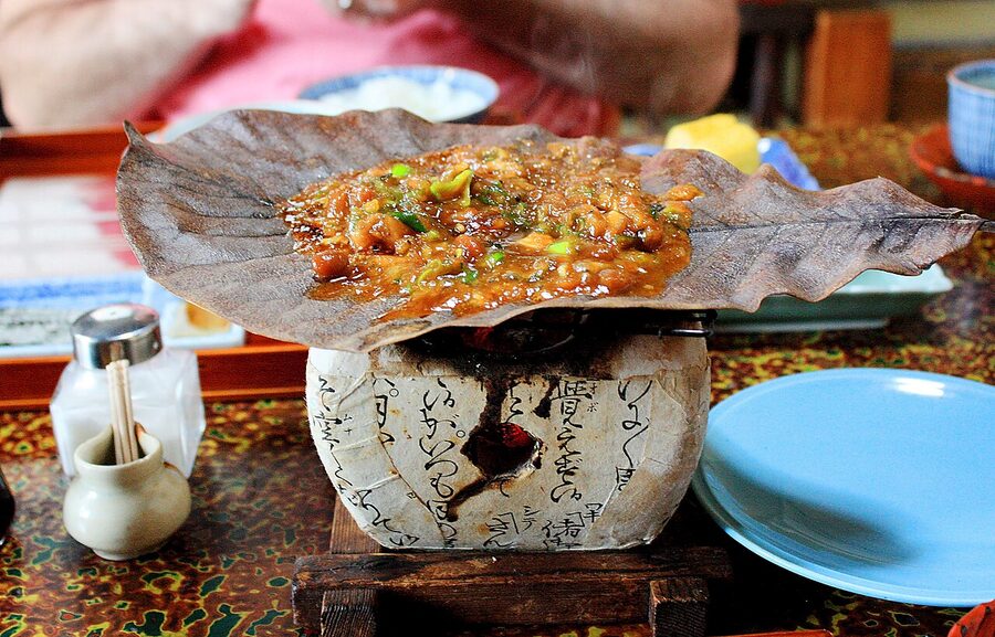 Ryokan breakfast spread with houba miso
