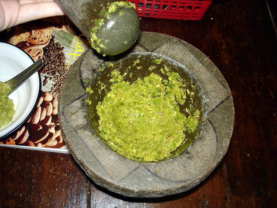 Thai green curry paste made from fresh ingredients