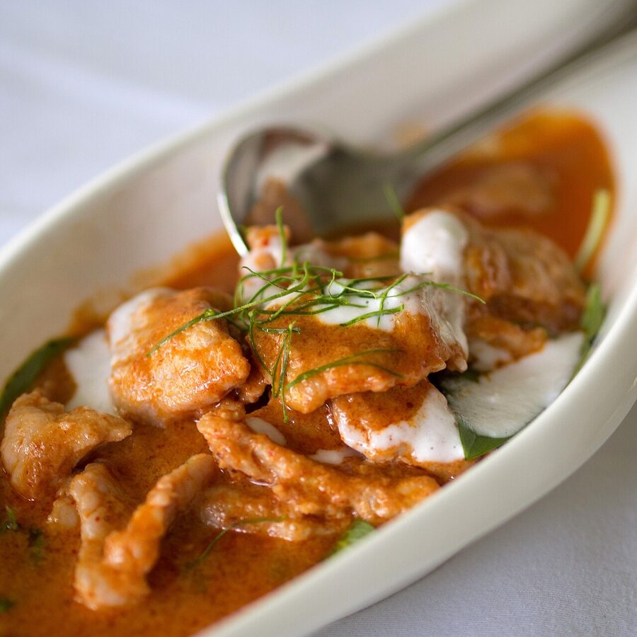 Phanaeng mu panang curry with pork in a Bangkok restaurant