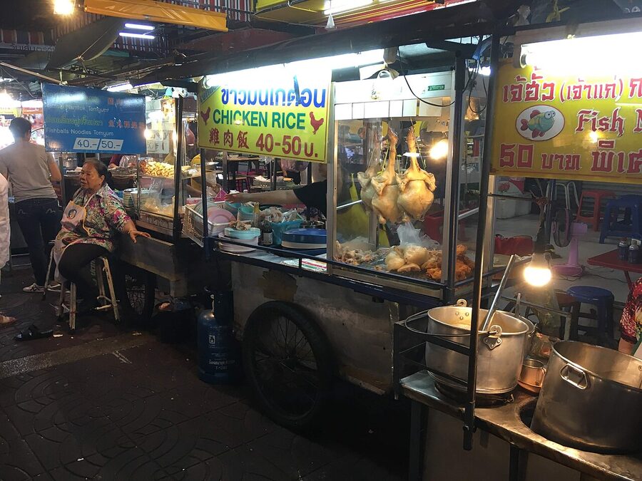 Food stands in Yaowarat Chinatown, Bangkok at night
