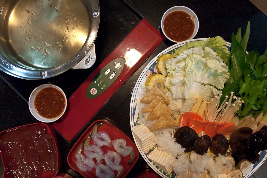 Thai suki ingredients Bangkok hot pot with glass noodles